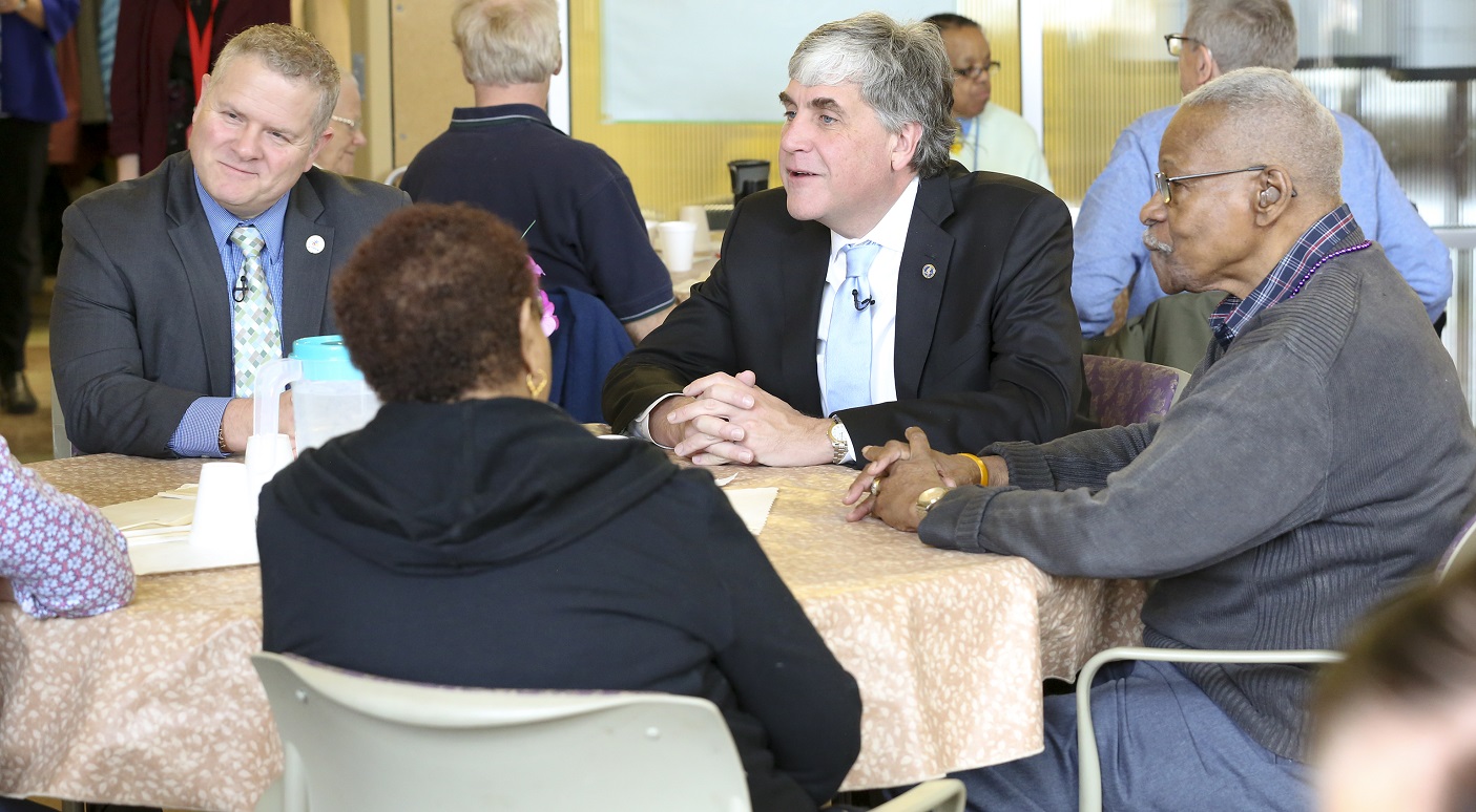 HHS Deputy Secretary Eric Hargan and ACL Administrator Lance Robertson meet with older adults at the Walter Reed Center