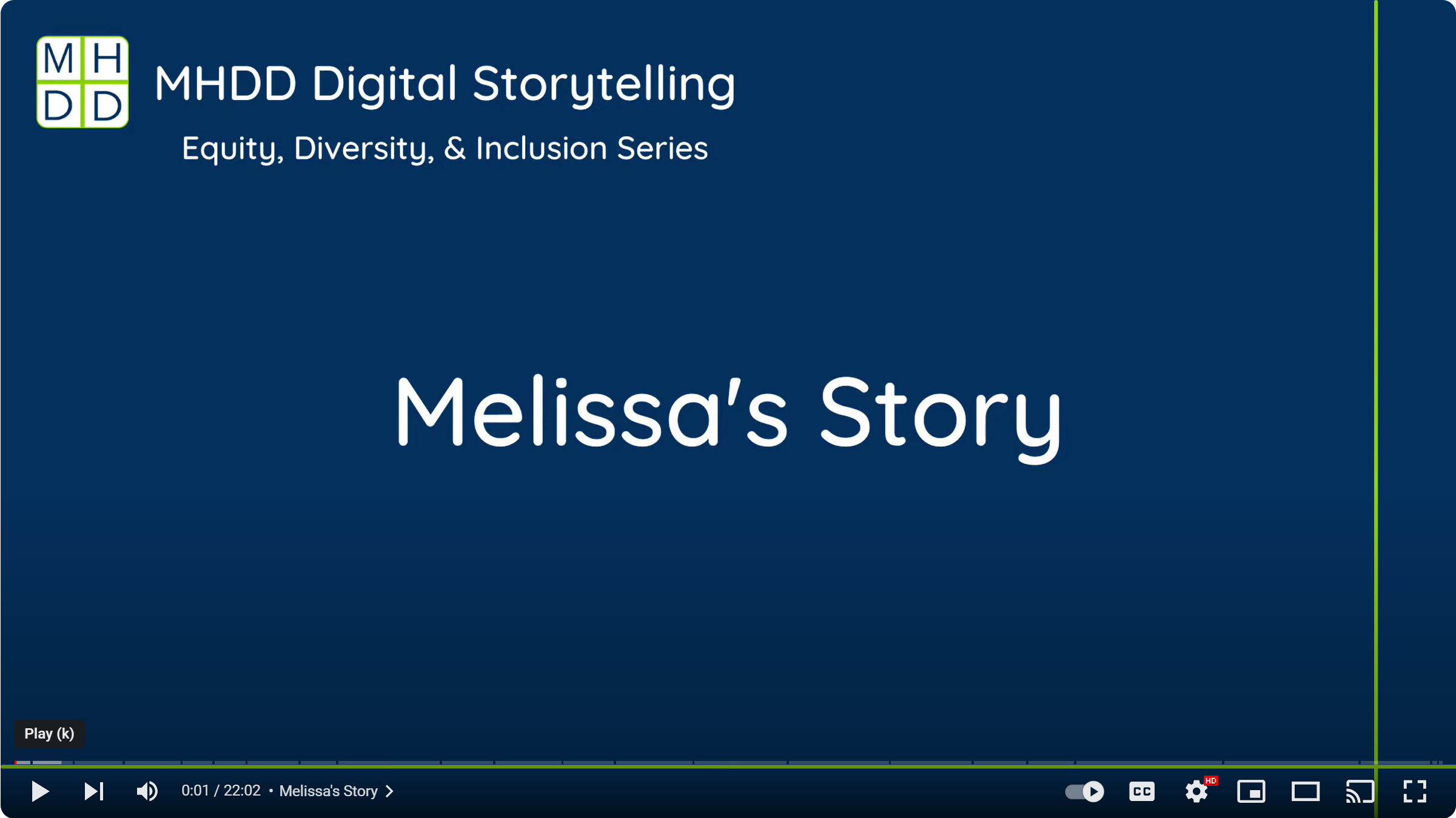 Thumbnail of YouTube video that reads Melissa's Story