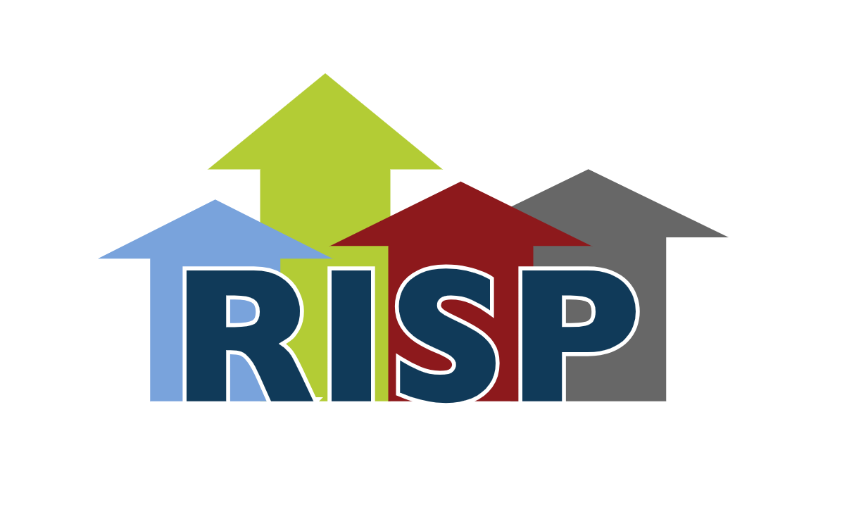 RISP logo with four arrows of different heights and colors pointing up