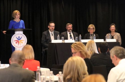 Photo of Summit panel with partial view of audience