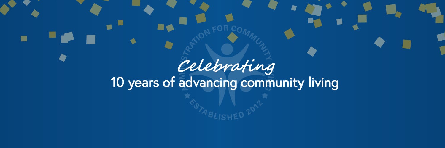 Celebrating 10 Years of Advancing Community Living Graphic with confetti
