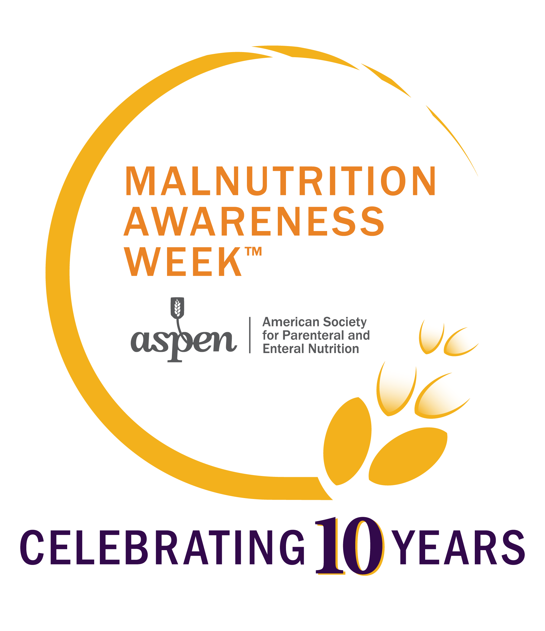 Malnutrition Awareness Week logo. ASPEN. Celebrating 10 Years.